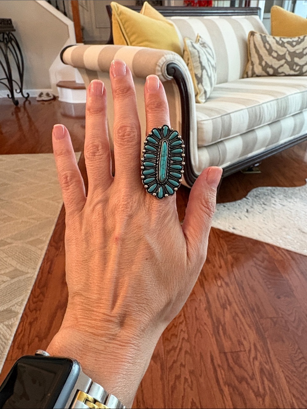 Turquoise Cluster Statement Ring - Women's Fashion Jewelry
